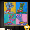 Abstract Colorful Expressionism Painting On Canvas Acrylic Pop Art in Blue, Red and Yellow Colors Neo-Expressionism Painting Anthropomorphic Characters Wall Art | WILD RABBITS 46"x46" - Trend Gallery Art | Original Abstract Paintings