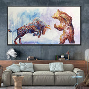 Stock Market Gift Bear vs Bull Office Decor Wall Street Office Painting  | RAISED RISKS - Trend Gallery Art | Original Abstract Paintings