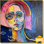 WOMAN WITH GLASSES 102x102 cm