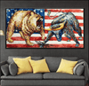 BULL VS BEAR painting 32 H x 60 W" + Black frame for Indira